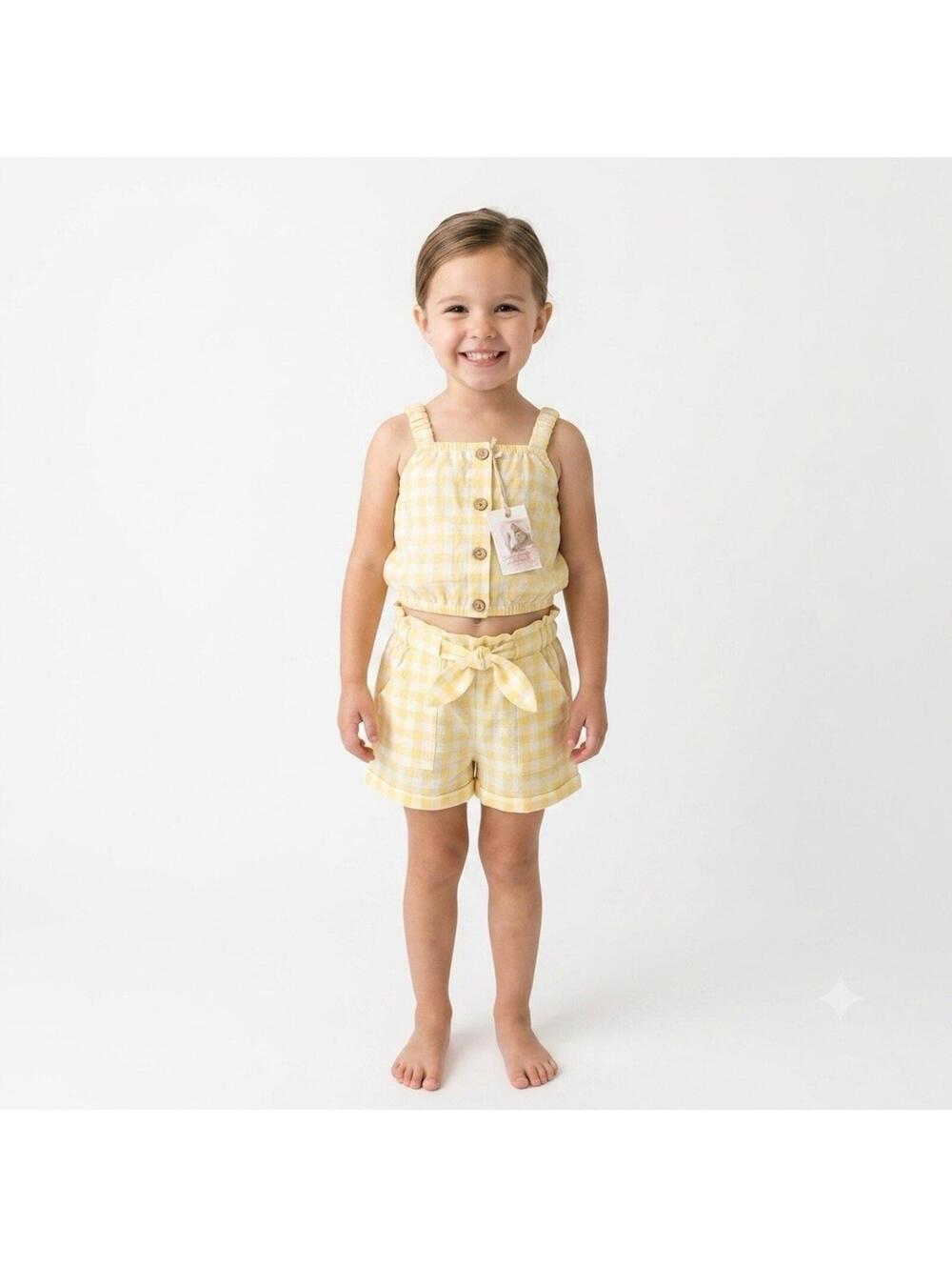 Jessica Simpson Girls Yellow Gingham 2-Piece Short Set Size 4 ~ NWT
